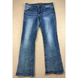 Rock & Roll Jeans Women's 32 Blue Cowgirl Boyfriend Embroidered Mid Rise Stretch